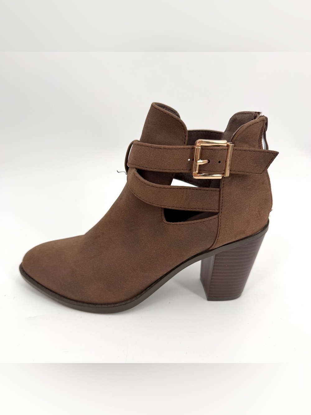 Top Moda Boots Womens 8 Brown Faux Leather Ankle Bootie Buckles Zip Back Boho